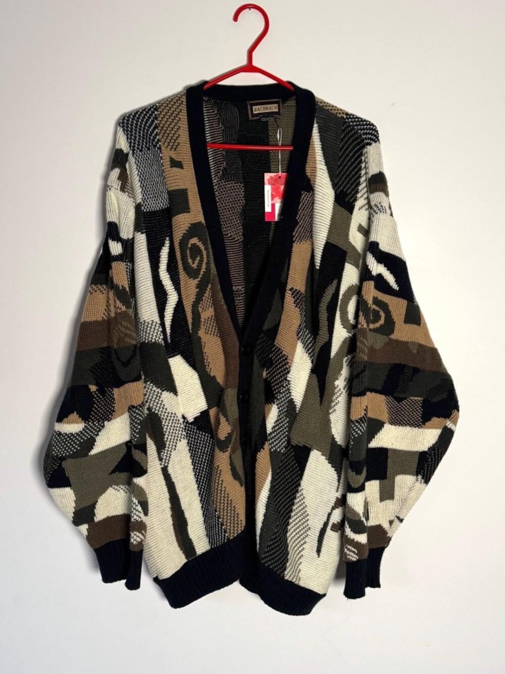 90s vintage multicolor swirl textured long chunky knit grandpa sweater cardigan